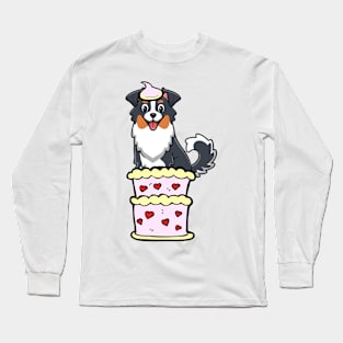 Collie dog Jumping out of a cake Long Sleeve T-Shirt